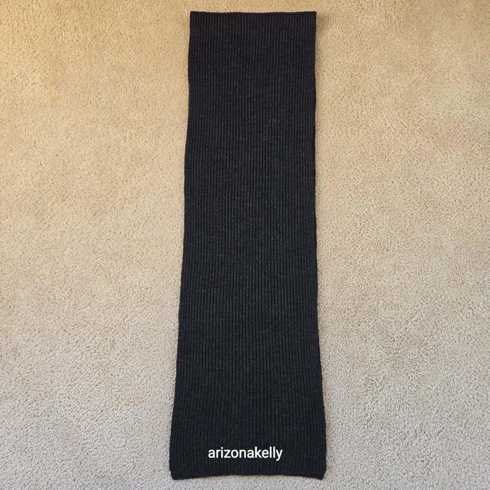 NWOT Extra Fine Merino Wool Scarf Italian Yarn Charcoal Grey Ribbed - Picture 10 of 13